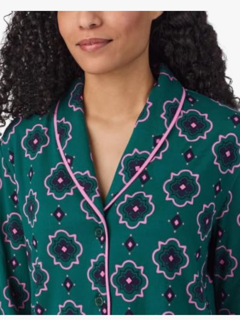 Room Service Womens Green Geo Shawl Collar Pajamas Classic - Medium - Picture 3 of 9